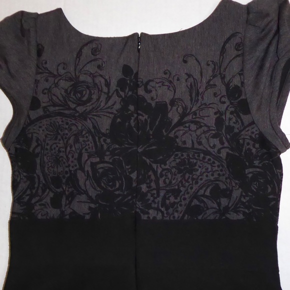 SUZE CHIN DRESS FOR MAGGY BOUTIQUE BLACK/GRAY S/S FLORAL KNEE LENGTH PARTY 10 M - Picture 5 of 8